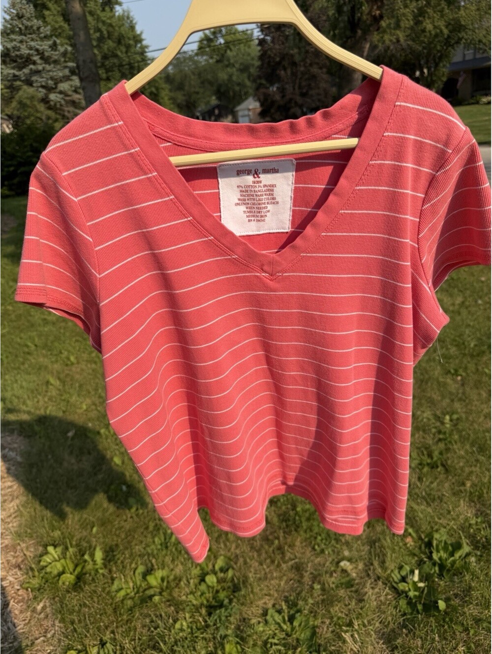 George & Martha Coral & White Ribbed Short Sleeve Preppy Nautical Timeless XL